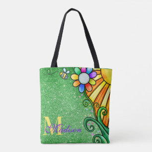 Bolsa Tote Emerald Green Glitter Whimsy Flor Sunshine Bebê