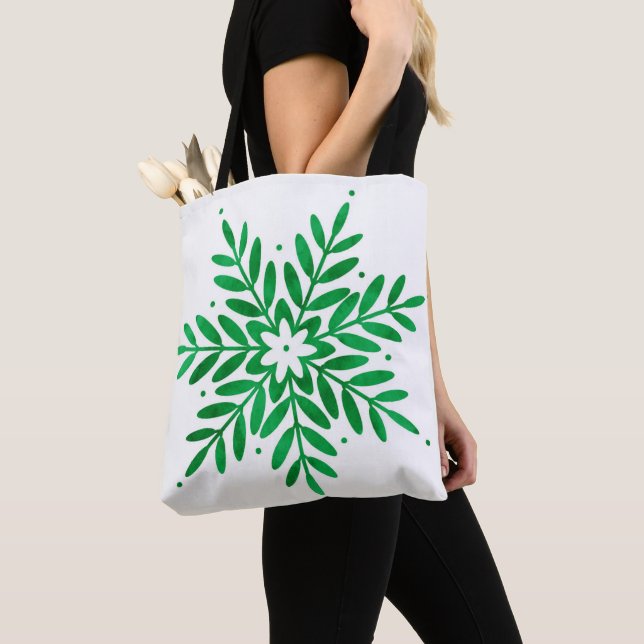 Bolsa Tote Emerald Watercolor Snowflake (Close Up)