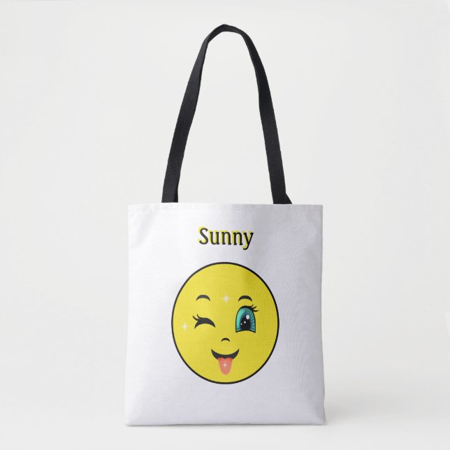 Bolsa Tote Emoji de Rosto Feliz Piscando (Frente)