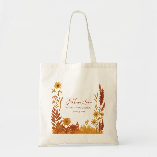 Bolsa Tote "Enamore-se" Chá de Noiva Aquarela Floral (Frente)