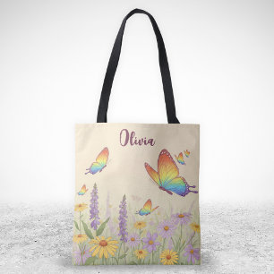 Bolsa Tote Encantador Prado de Borboletas Pastel