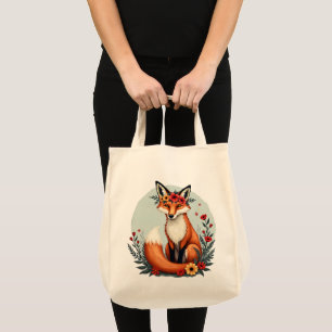 Bolsa Tote Encantadora Arte Folclórica Floral da Raposa da Fl