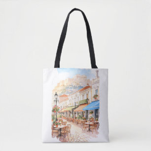 Bolsa Tote Encantadora Atenas Grécia Rua Aquarela