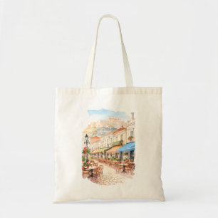 Bolsa Tote Encantadora Atenas Grécia Rua Aquarela