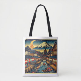 Bolsa Tote Encantando Aldeia Japonesa Sob Moonlit Fuji