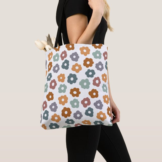Bolsa Tote Encanto Boho Retro Florais Terrosos e Botânico (Close Up)