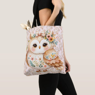 Bolsa Tote Encanto de Coruja Boho Cottagecore Floral Farmcore