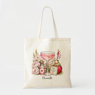 Bolsa Tote Encantos botânicos, morangos, cocktails de bruxa