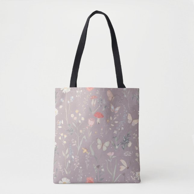 Bolsa Tote Enchanted Garden Wildflower Butterfly Botanical (Frente)
