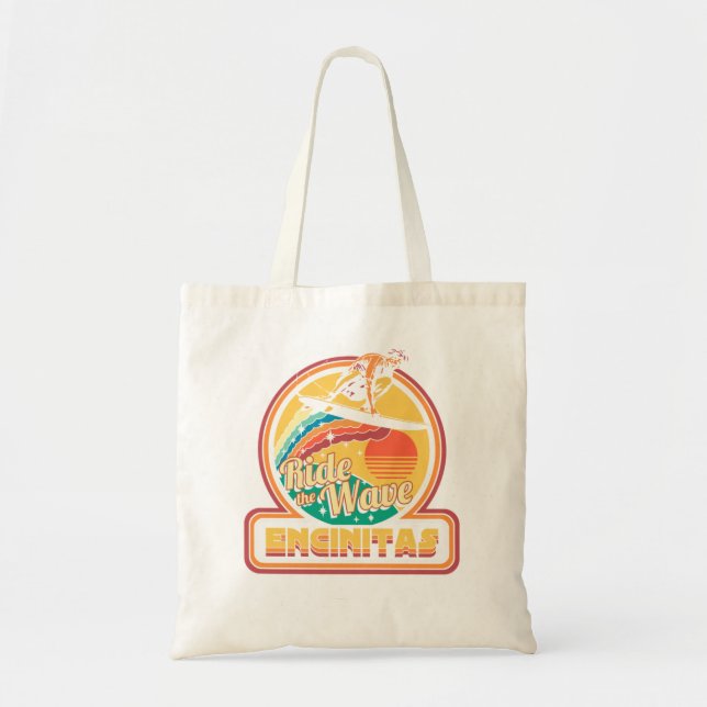 Bolsa Tote Encinitas California Ride the Wave Surfing Retro V (Frente)