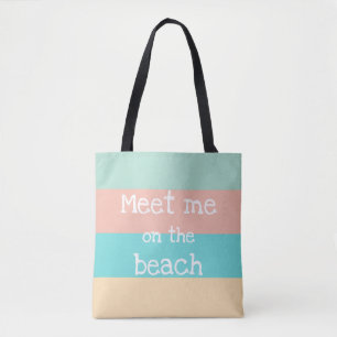 Bolsa Tote Encontre-me no Retro Beach Striped