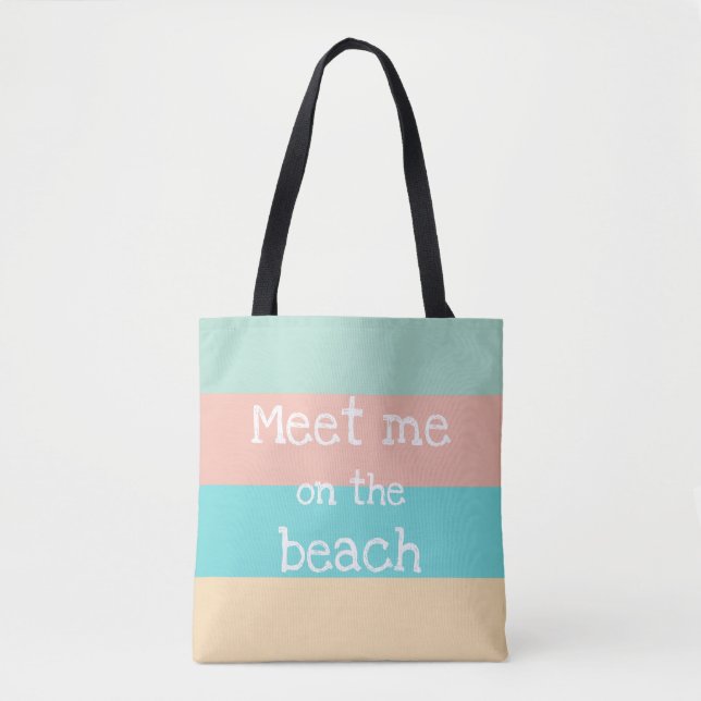 Bolsa Tote Encontre-me no Retro Beach Striped (Frente)