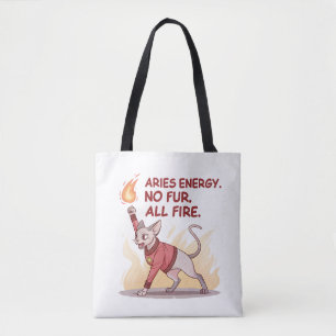 Bolsa Tote Energia de Áries Gato Sphynx Sem Pelo Toda Fogo Ar