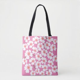 Bolsa Tote Energia de Flores Branca e Rosa Fantástico