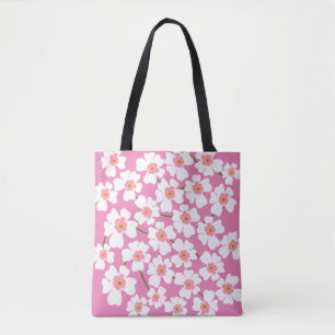 Bolsa Tote Energia de Flores Branca e Rosa Fantástico