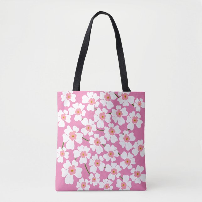 Bolsa Tote Energia de Flores Branca e Rosa Fantástico (Frente)