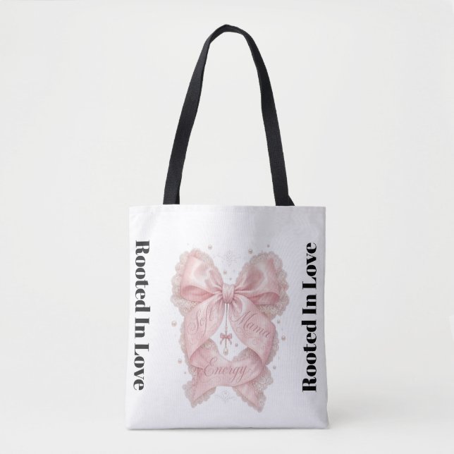 Bolsa Tote Energia de Mãe Soft Rosa Coquette Design de Laço | (Frente)