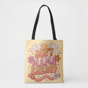 Bolsa Tote Energia de Mãe Suave Tipografia Floral Retro