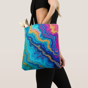 Bolsa Tote Energia Mística Teal e Dourada