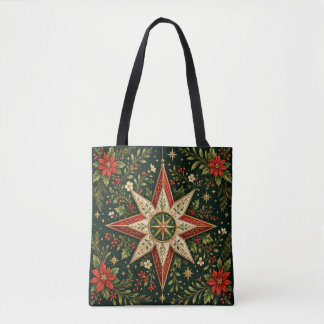 Bolsa Tote Enfeite de Estrela de Natal Antiga Poinsettia Holl