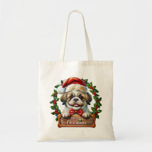 Bolsa Tote Enfeites de natal de Cachorro Bonito - Feliz Natal