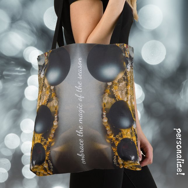 Bolsa Tote Enfeites de natal de Cinzas Negras com Garlands (Criador carregado)