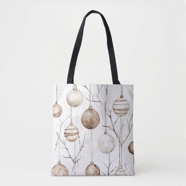 Bolsa Tote Enfeites de natal Orgânicos de Creme (Frente)