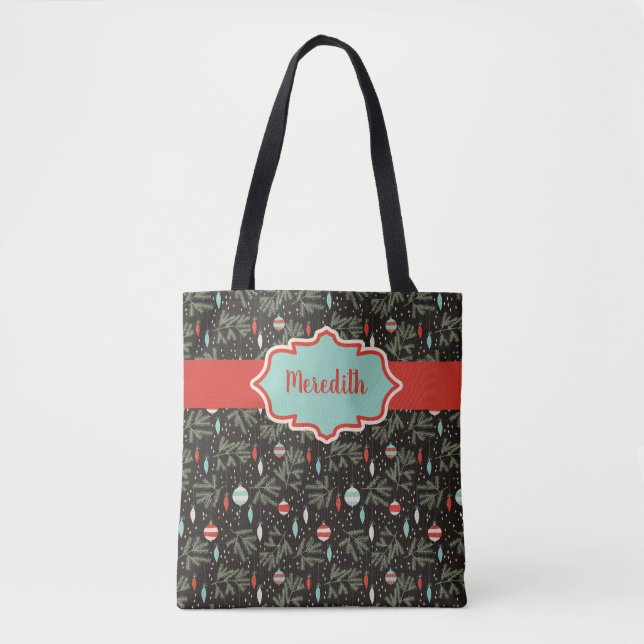 Bolsa Tote Enfeites de natal Retro Personalizados Padrão (Frente)