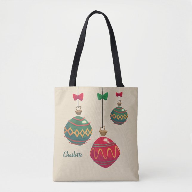 Bolsa Tote Enfeites de natal Vermelhos e Verdes (Frente)