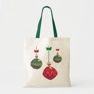 Bolsa Tote Enfeites de natal vermelhos e verdes retros