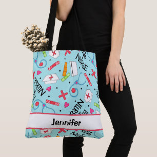 Bolsa Tote Enfermeira Arte Médica Clara Nome Azul Personaliz