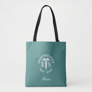 Bolsa Tote Enfermeira Caduceus Teal White Registrada Personal