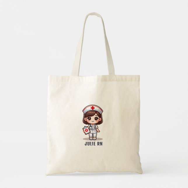 Bolsa Tote Enfermeira de Manga Bonita, Caricatura De Cabelo M (Verso)