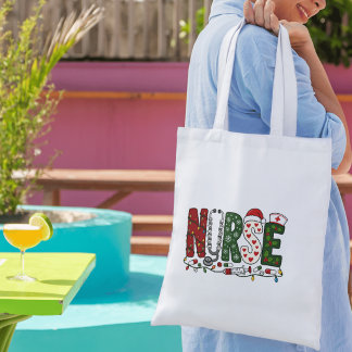 Bolsa Tote Enfermeira de Natal Vibrante Design Médico Festivo