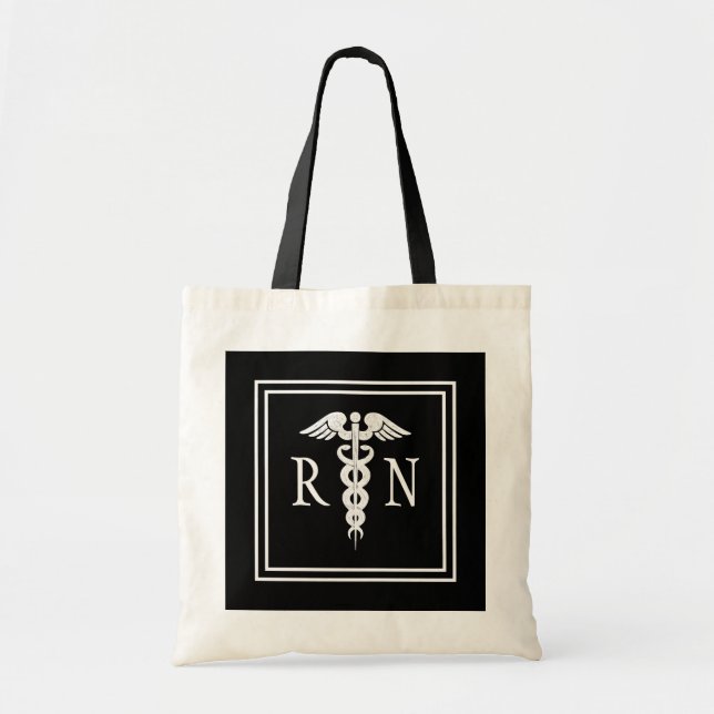 Bolsa Tote Enfermeira Elegante White Caduceus Registrada (Frente)