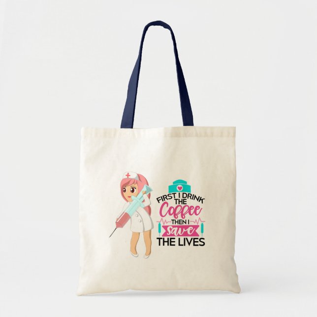 Bolsa Tote Enfermeira Engraçada Dizendo com Grande Agulha hip (Frente)