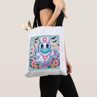 Bolsa Tote Enfermeira Fantasma de Cartoon Spooky: Arte Hallow