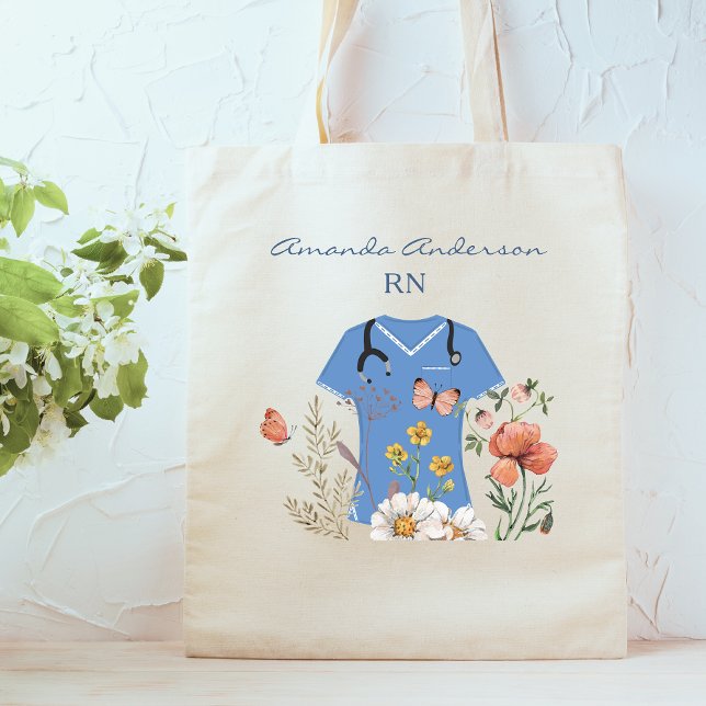 Bolsa Tote Enfermeira Floral Scrubs (Criador carregado)