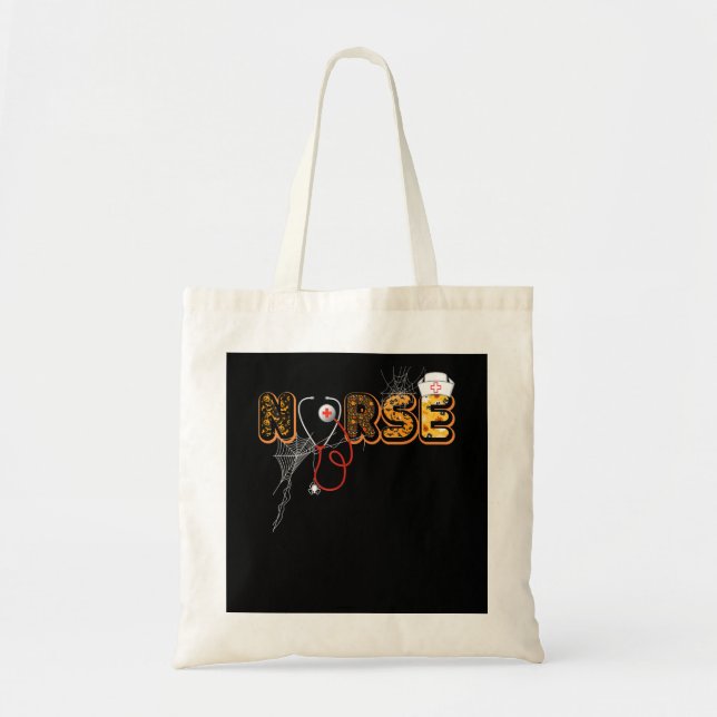 Bolsa Tote Enfermeira Halloween Presente Com Aranha Pumpkin B (Frente)