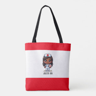 Bolsa Tote Enfermeira Negra de Manga Bonita Cabelo Vermelho e