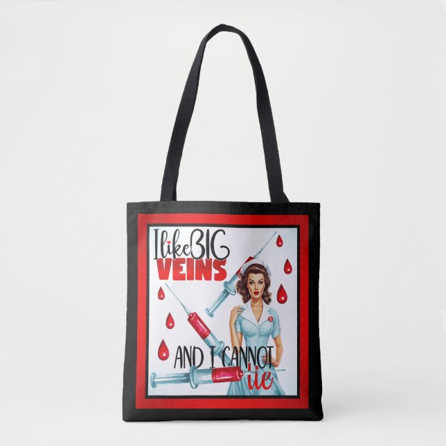 Bolsa Tote Enfermeira Nostálgica Bonita Eu Gosto De Veias Gra (Frente)