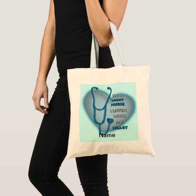 Bolsa Tote Enfermeira Noturna Coração Azul (Frente (produto))