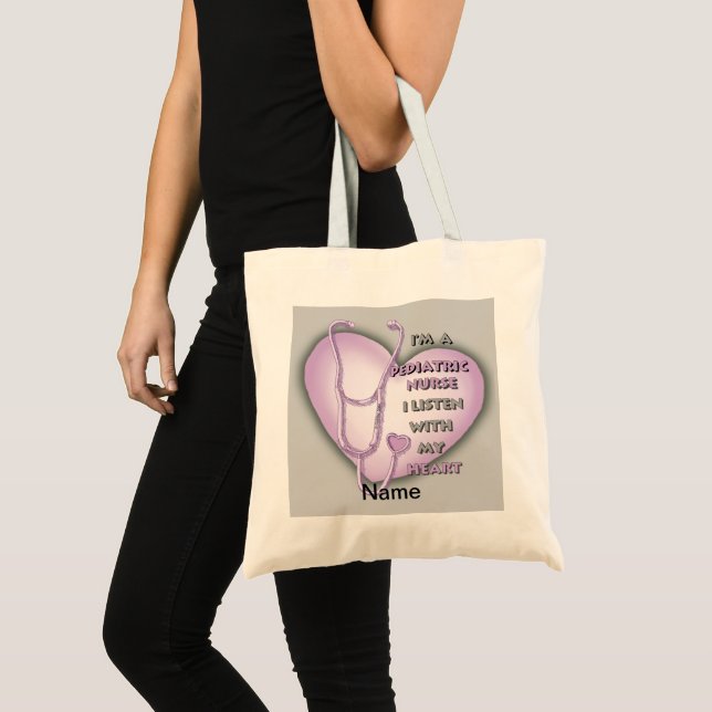 Bolsa Tote Enfermeira Pediátrica Coração Roxo (Frente (produto))