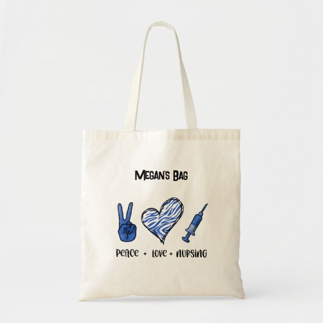 Bolsa Tote Enfermeira Personalizada - Paz, Amor e Enfermagem (Frente)
