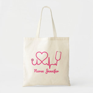 Bolsa Tote Enfermeira Personalizada Rosa Nome Stethoscope Lin