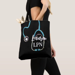 Bolsa Tote Enfermeira Prática de LPN Monograma de Estetoscópi