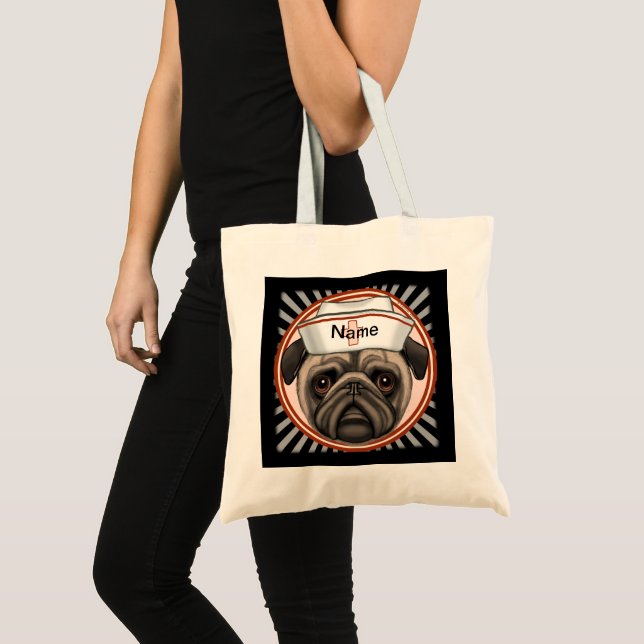 Bolsa Tote Enfermeira Pug  (Frente (produto))