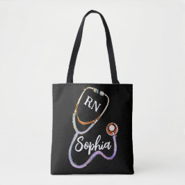 Bolsa Tote Enfermeira RN Dourada Roxo Estetoscópio Negro Mini