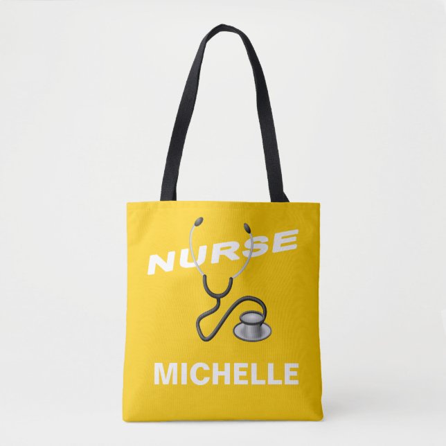 Bolsa Tote Enfermeiro de Nome Personalizável AMARELO (Frente)