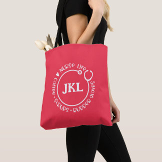 Bolsa Tote Enfermeiro do Estetoscópio Vermelho Moderno, Monog